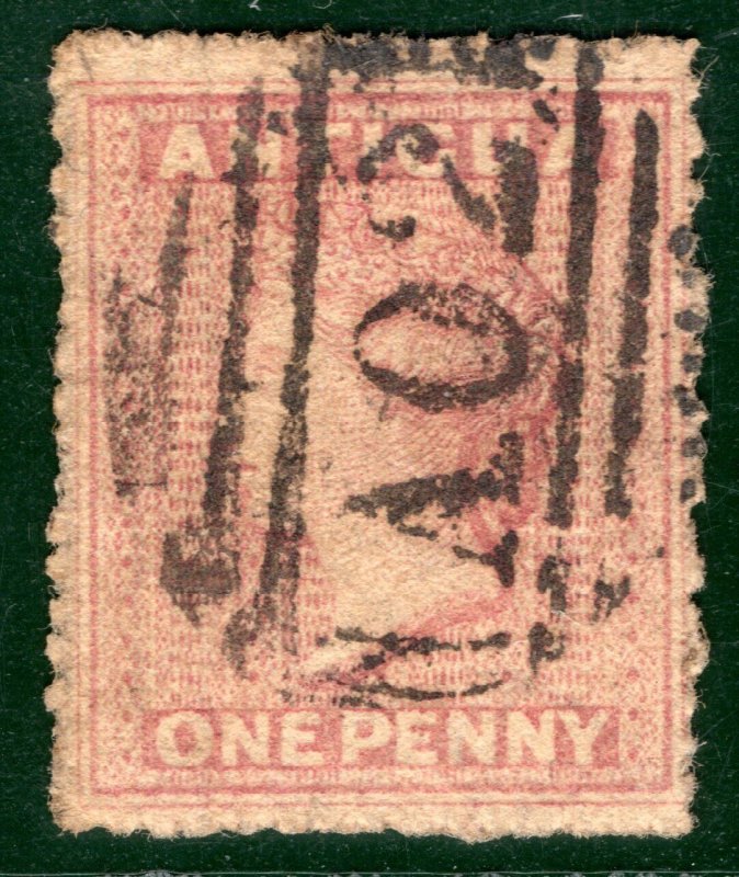 ANTIGUA QV Classic Stamp SG.6 1d Dull Rose (1864) Used A02 Cat £55- BLBLUE93