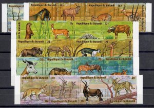 Burundi #C218-223 Cat$60.25, 1975 Animals, set of five se-tenant strips of fo...