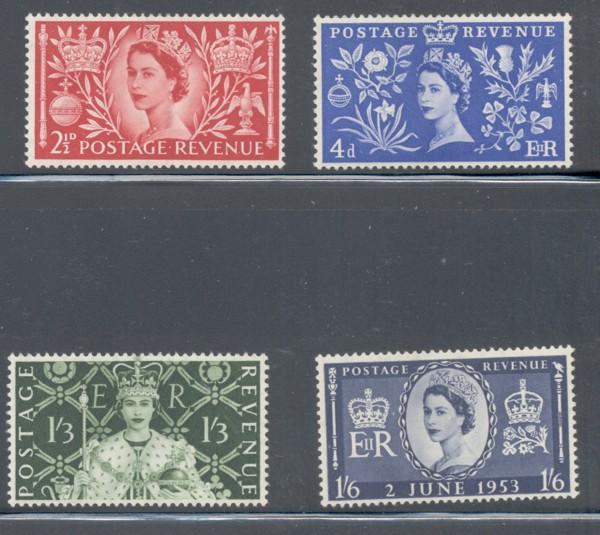 Great Britain Sc 313-6 1953 QE II Coronation stamp set mint 