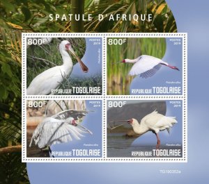 TOGO - 2019 - African Spoonbill - Perf 4v Sheet - Mint Never Hinged