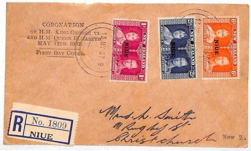 VV283 1937 New Zealand NIUE Coronation KGVI FDC First Day Cover DISPLAY TEXT