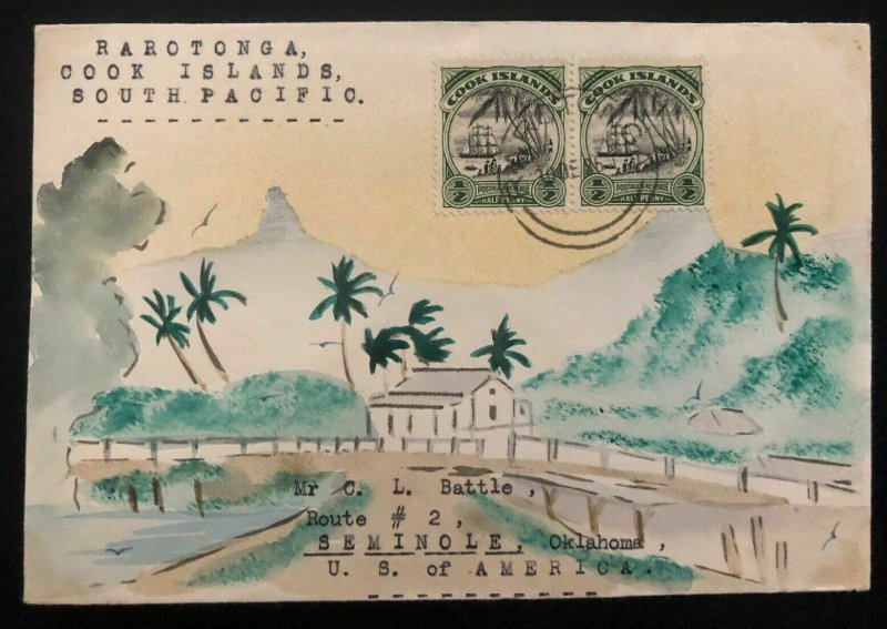 1936 Rarotonga Cook Islands Karl Lewis Cover To Seminole OK USA Shoreline Road
