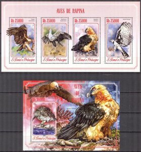 Sao Tome and Principe 2014 Birds Raptors sheet + S/S MNH