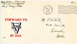 1945 US World War II Patriotic Cover Forward to Victory In 1944