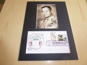 Lewis B. Puller Marine Corps WWII photograph and USA FDC mount matte A4