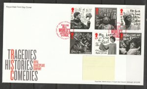 Great Britain 2011 Royal Shakespeare Co., Scott Nos. 2894-99 FDC