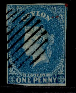 CEYLON QV SG2a, 1d blue, FINE USED. Cat £80.