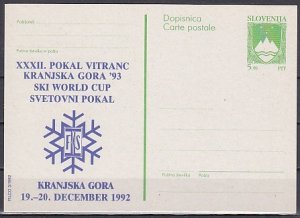 Slovenia, 1992 issue. Skiing World Cup Cachet on a Postal Card. ^