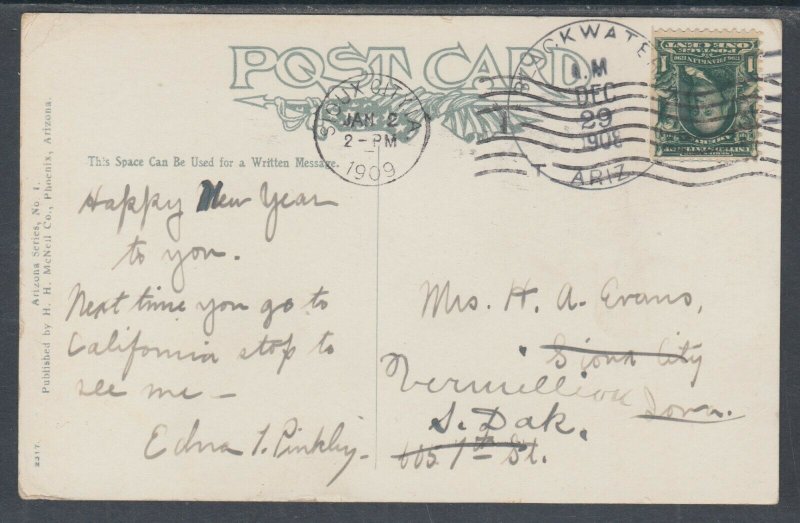 US Sc 300 on 1908 Blackwater, AZ PPC, scarce DPO, 13 known strikes of cancel