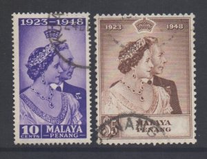 Malaya Penang Scott 1/2 - SG1/2, 1948 Silver Wedding Set used