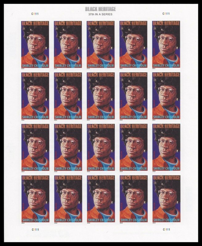 US 4856a Black Heritage Shirley Chisholm imperf NDC sheet (20 stamps) MNH 2014