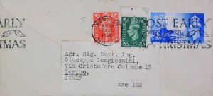 Part of Vintage Cover UK Stamps to Italy Christmas Postmark 20724-