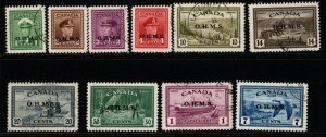 CANADA SGO162/71 1949 OFFICIAL SET FINE USED