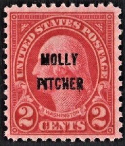 1928 2c George Washington, Carmine Molly Pitcher Scott 646 Mint F/VF NH