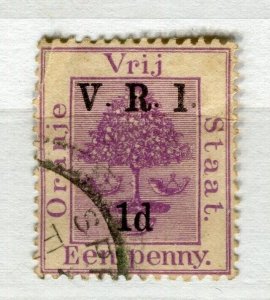 ORANGE FREE STATE; 1900 classic QV used ' VRI 1d.' surcharged , VARIETY '1'.
