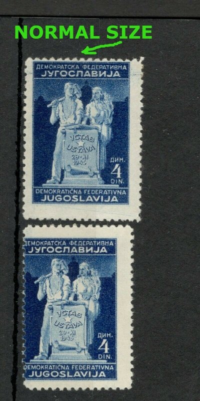 YUGOSLAVIA-MNH 2 STAMPS , 4din - ERRORS ON SIZE ,  CONSTITUTION - LOOK -1945.