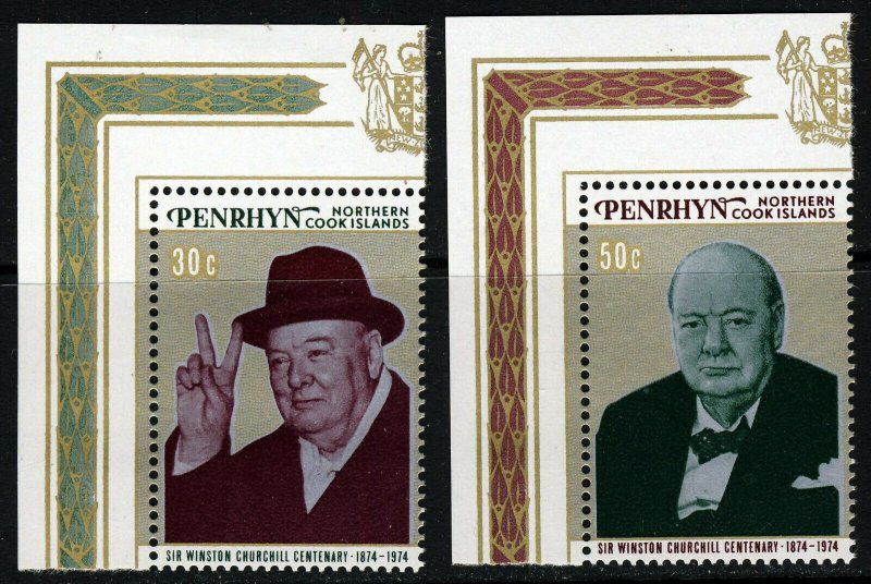 PENRHYN ISLAND COOK ISLANDS QE II 1974 Churchill Centenary Set SG 76 & SG 77 MNH