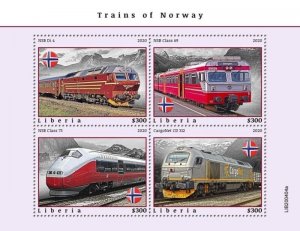 Liberia - 2020 Trains of Norway - 4 Stamp Sheet - LIB200404a