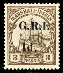 [mag130] New Guinea 1914 Optd GRI on Marshall Island, 1d on 3pf, Fresh MH SG 50