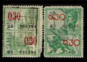 Belgium 2 Revenues, Used, one on left has large page remnant, see notes - S5070