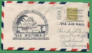 1933 Cover - US FRIGATE CONSTITUTION Old Ironsides Arrives @ San Diego CA  S8565