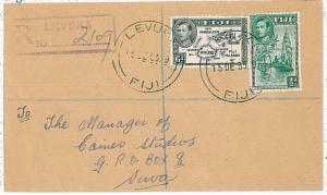 BOATS \ MAPS : FIJI -  POSTAL HISTORY:  registered COVER  from LEVUKA ! 1955