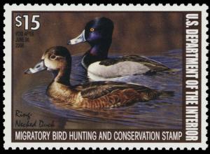 RW74, $15.00 Ring Necked Duck Stamp VF OG NH - Stuart Katz
