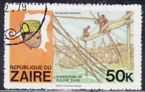 Zaire 909 USED 1979 Pres. Mobotu, Map of Zaire, Fishermen