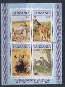 TANZANIA SHEET WILDLIFE GIRAFFES RHINOS WILD CATS X1