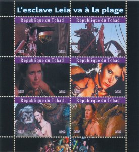 Star Wars Stamps Chad 2022 CTO Princess Leia Carrie Fisher Film Movies 6v M/S