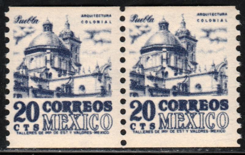 MEXICO 1003(2), 20c 1950 Def 4th Issue Fluorescent uncoated Coil PAIR MNH. F-VF.