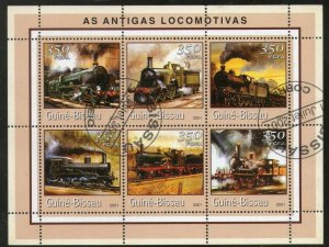 Guine Bissau 2001 Steam Locomotives Railway Train Transport M/s Sheetlet Canc...