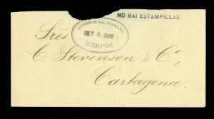 COLOMBIA 1892 MOMPOS a CARTAGENA NO HAI ESTAMPILLAS (there are no stamps) mark