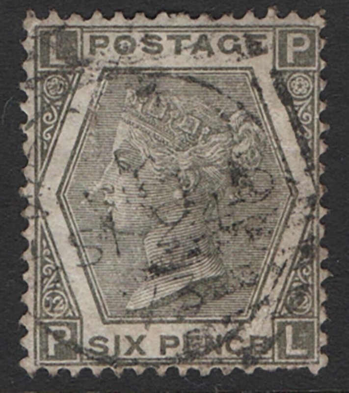 GB 1872 6d grey plate 12 sg125 vgu, couple short perfs cat £300