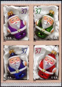 2004 37c Christmas Greetings, Ornaments, Pane of 4 Scott 3883-86 Mint F/VF NH