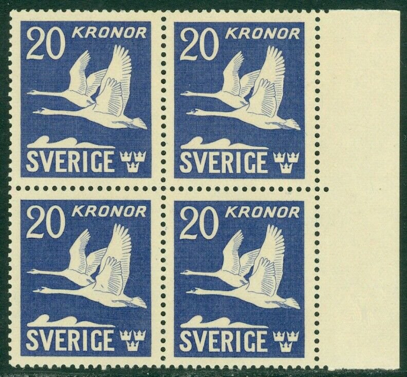 EDW1949SELL : SWEDEN 1942 Scott #C8c Perf all 4 sides. Blk of 4 VF MNH Cat $560+