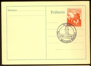 GERMANY USED IN AUSTRIA 1939 8+4pf Sc AB127 on Card w DAY OF THE GERMAN POLICE