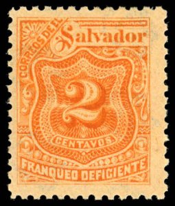 EL SALVADOR Sc J42 MH - 1899 2c Postage Due - Clean & Fresh Appearance