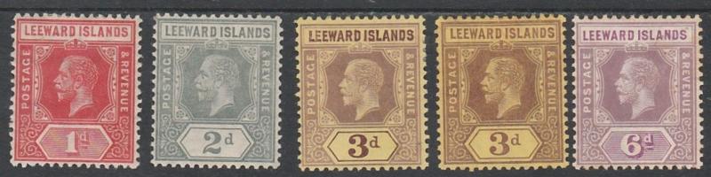 LEEWARD ISLANDS 1912 KGV RANGE TO 6D INC 2 SHADES 3D WMK MULTI CROWN CA