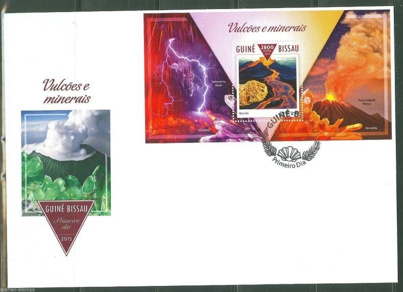 GUINEA BISSAU 2015  VOLCANOES AND MINERALS SOUVENIR SHEET  FIRST DAY COVER