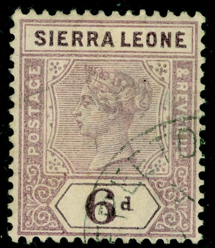 SIERRA LEONE SG49, 6d dull mauve, FINE USED. Cat £27.