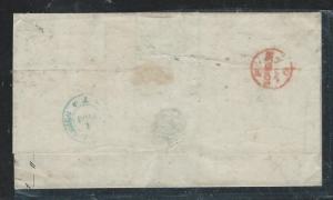 BRAZIL (P1906B) 1868 INCOMING QV GB 1/- COVER TO RIO, BACK STAMPED