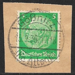 GERMANY 1933-36 5pf Hindenburg Sc 418 on Piece with GOSSNITZ Postmark