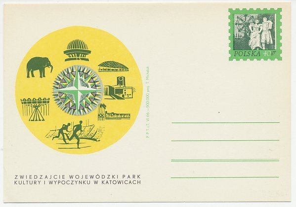 Postal stationery Poland 1966 Cultural Park - Elephant - Amusement 