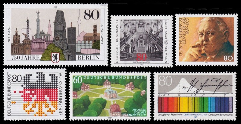 Germany Scott 1496, 1497, 1498, 1499, 1500, 1501  (1987) Mint NH VF S