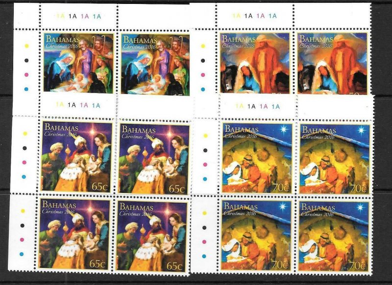 BAHAMAS 2016 CHRISTMAS IN BLOCKS OF 4 MNH 