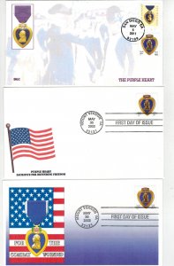 Better PURPLE HEART FDC 2003/2014 SET OF 7 BETTER CACHETS Some Pictorial Cancels