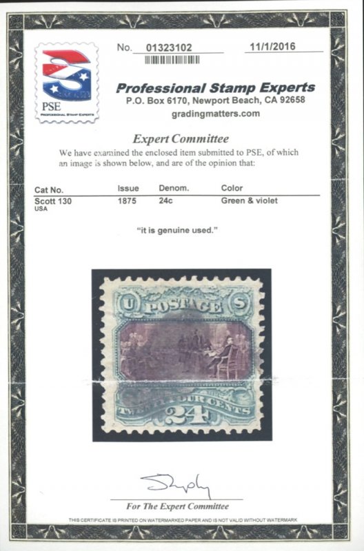 U.S. #130 USED WITH PSE CERT VF+