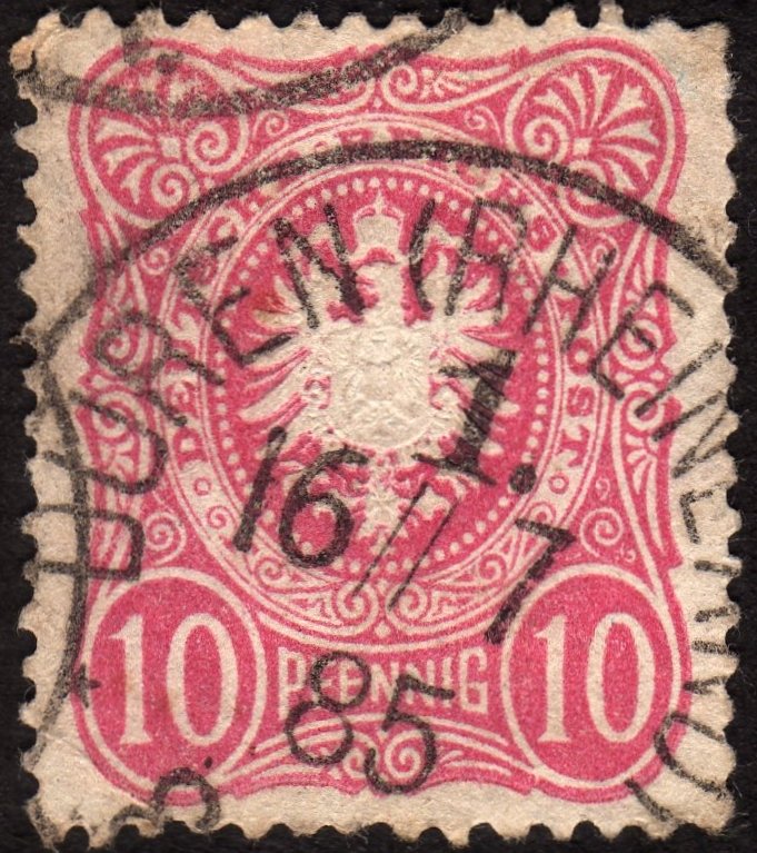 1880, Germany, 10pfg, Used, Sc 39, Mi 41Ia, pink