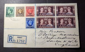 1937 Registered British Morocco Agencies Overprint Cover Rabat to London England